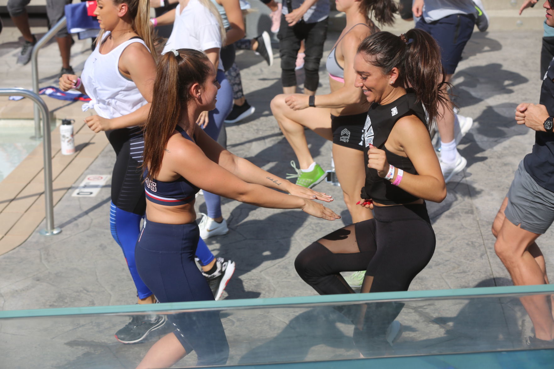 Actor Mark Wahlberg helps to lead a F45 track workout at Ocean Casino Resort in Atlantic City as part of the casino's one-year anniversary Saturday, June 22, 2019.